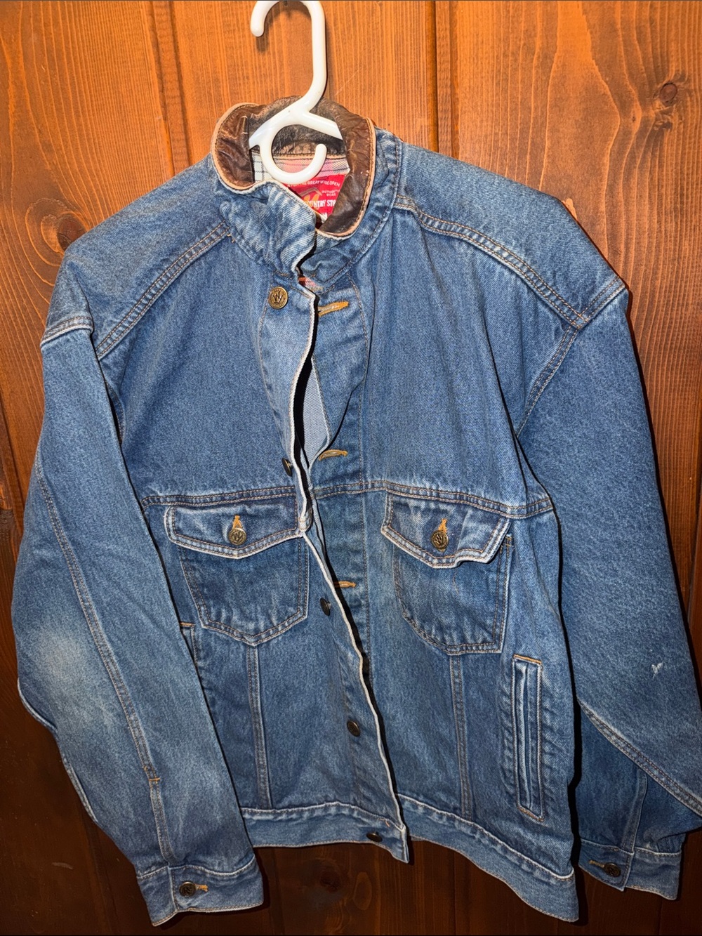Marlboro Blue Denim Jacket with Brown Leather Collar